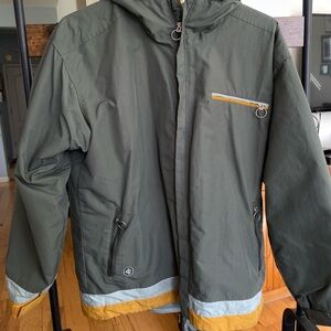 Columbia Men's Olive Hooded Jacket with Mustard and Gray Accents